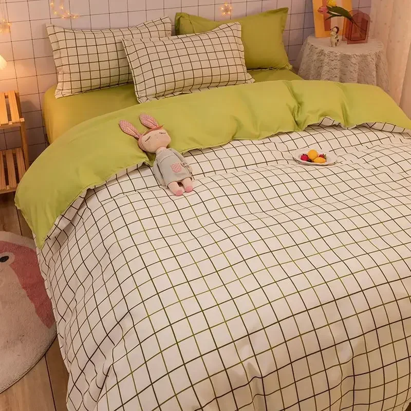 

Plaid Bedding Set Soft Boys Girls Duvet Cover Pillowcases Flat Sheet Single Double Queen Size Home Textile