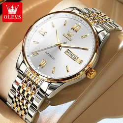 OLEVS 6777 Fashion Mechanical Watch Gift Round-dial Stainless Steel Watchband Week Display Calendar