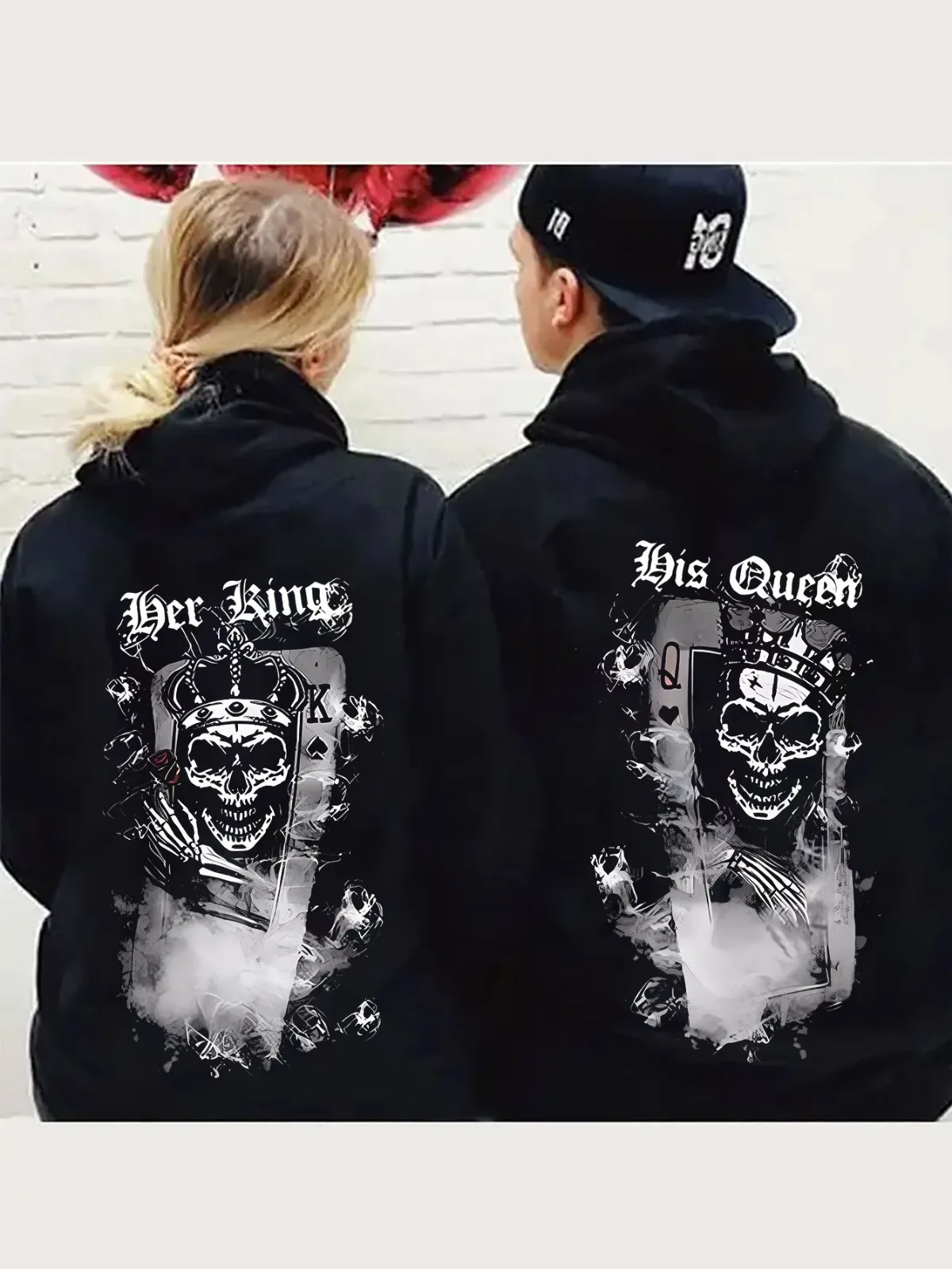 1 قطعة [نمط الزوجين] موضة غير رسمية لعبة البوكر الملك/الملكة نمط مطبوعة مطابقة زوجين هوديي مريحة فضفاضة هدية عيد الحب