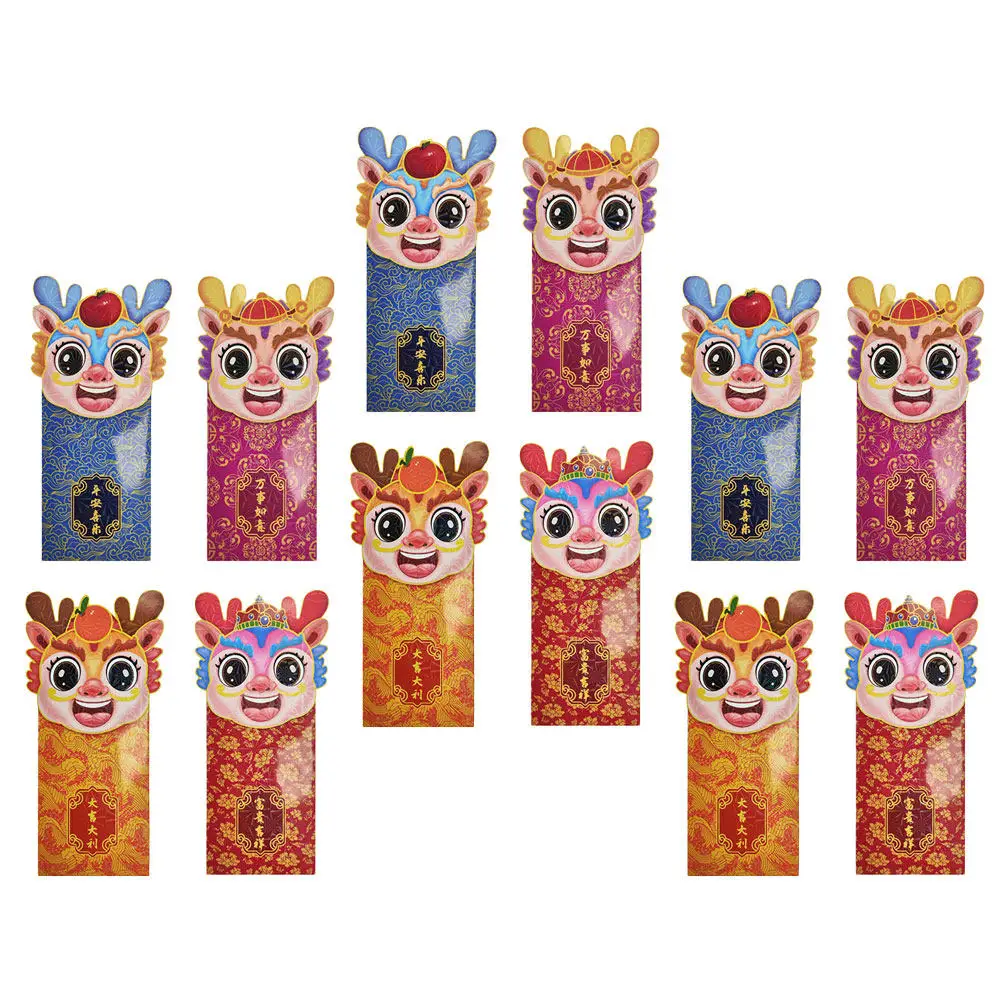 12Pcs Creative Dragon Red Envelopes Paper Money Bags for Chinese New Year Festival Lunar New Year Gift Lucky Money 2024