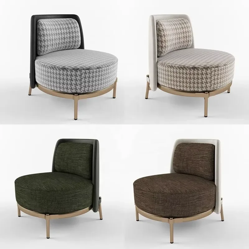 Deluxe Upholstered Fabric Leisure Chair Decorative Sofa Chair with Golden Stainless Steel Base for Hotel Lobby Reception