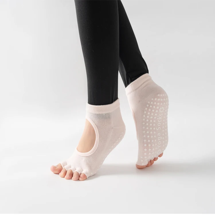 Frauen rücken freie Fünf-Zehen-Yoga-Socken rutsch feste Baumwolle Damen tanzen Balletts ocken öffnen halb atmungsaktive Fitness-Sports ocke für Pilates – Detail 24