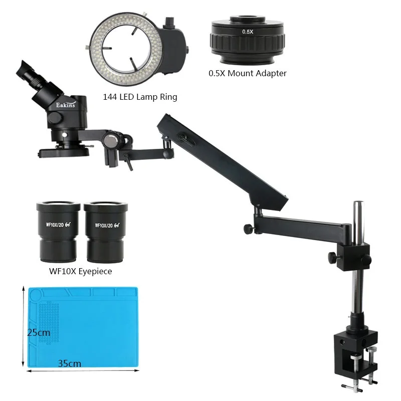 Zoom 7X-45X Simul-focal Trinocular Articulating Arm Clamp Stand Stereo Microscope Suit For Industrial PCB Detection Soldering