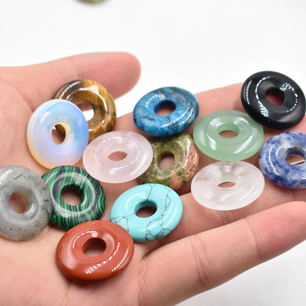 2020 neue hohe qualität Verschiedene naturstein gogo donut charme anhänger perlen 25mm für schmuck machen Großhandel 12 teile/los freies