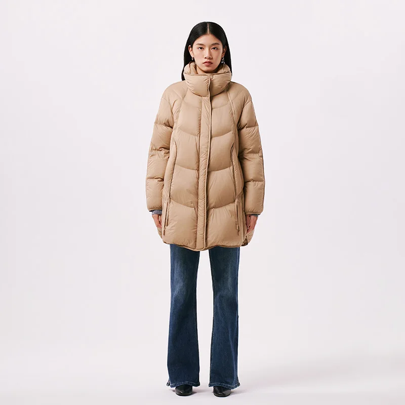 Chericom Mid-Length Puffer Down Jacket with Zippered Placket Elastic Windproof Cuffs Slant Pockets and Insulated Design Y299123Y