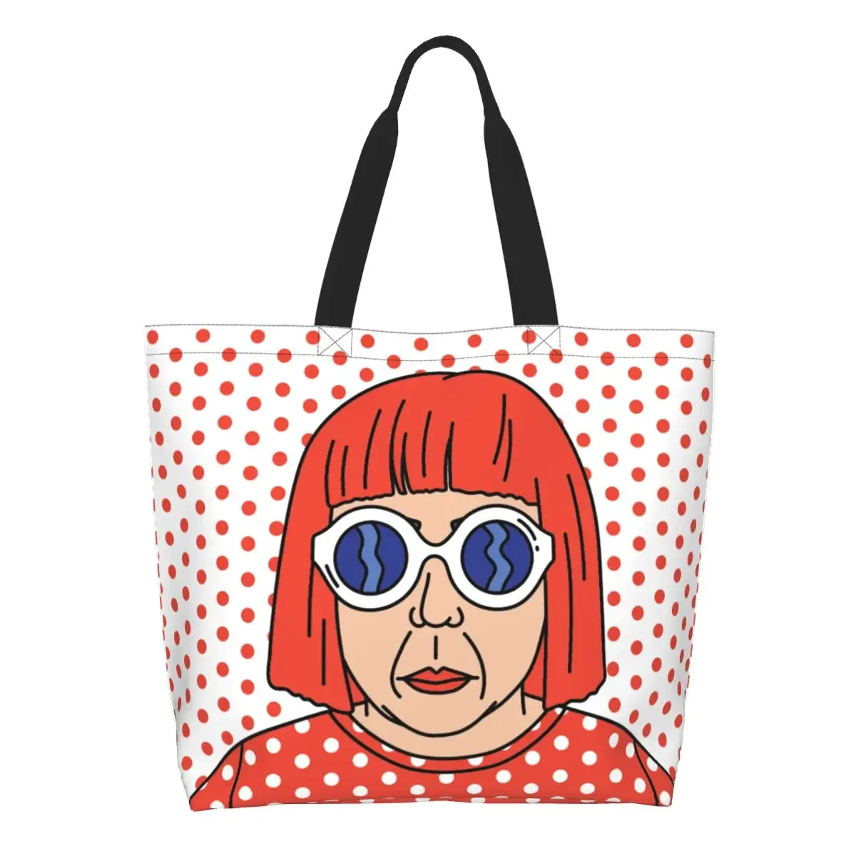 Custom Yayoi Kusama Self Portrait Shopping Canvas Bags Women Washable Big Capacity Grocery Shopper Tote Bags