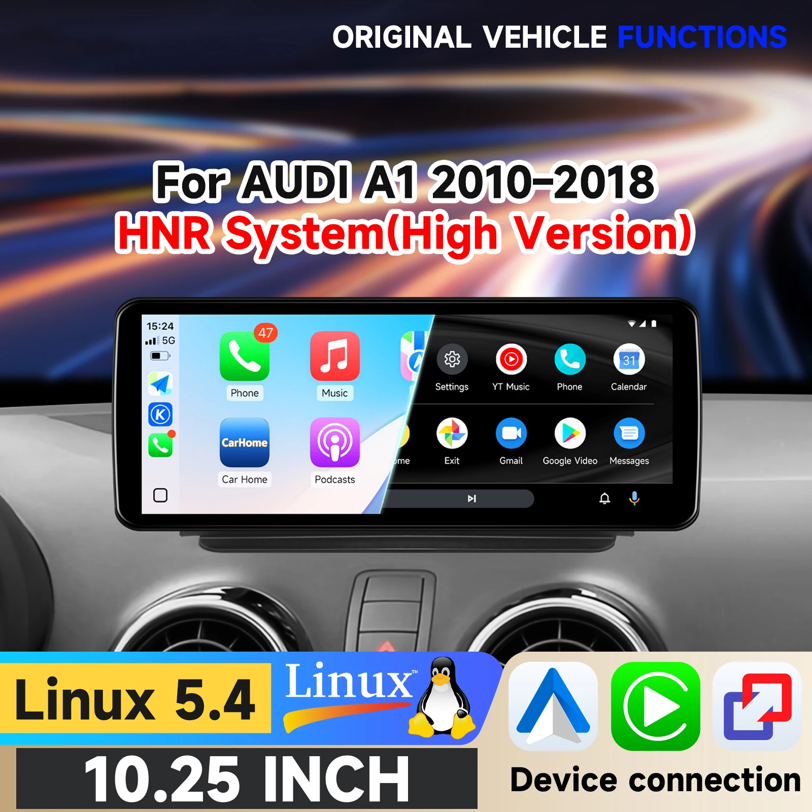 Hizpo 12,3" Linux-Bildschirm Multimedia für AUDI A1 2010-2018 RMC-System mit Wireless CarPlay Android Auto Airplay Autoradio-Player Stereo GPS-Navigation Audio Original Auto-CD-Player