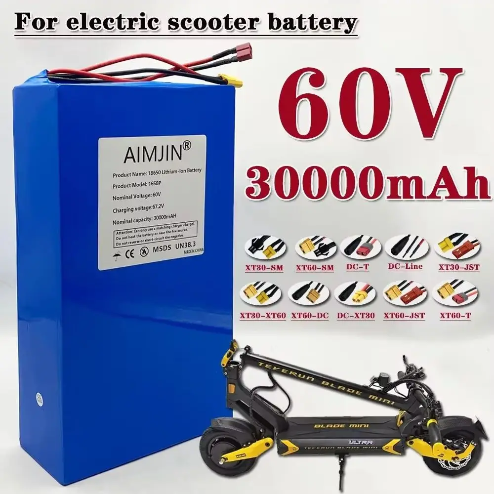 

30000mAh High-capacity 16S8P Rechargeable 60V Battery 1000-3000W high power，for Electric Scooter Battery With BMS