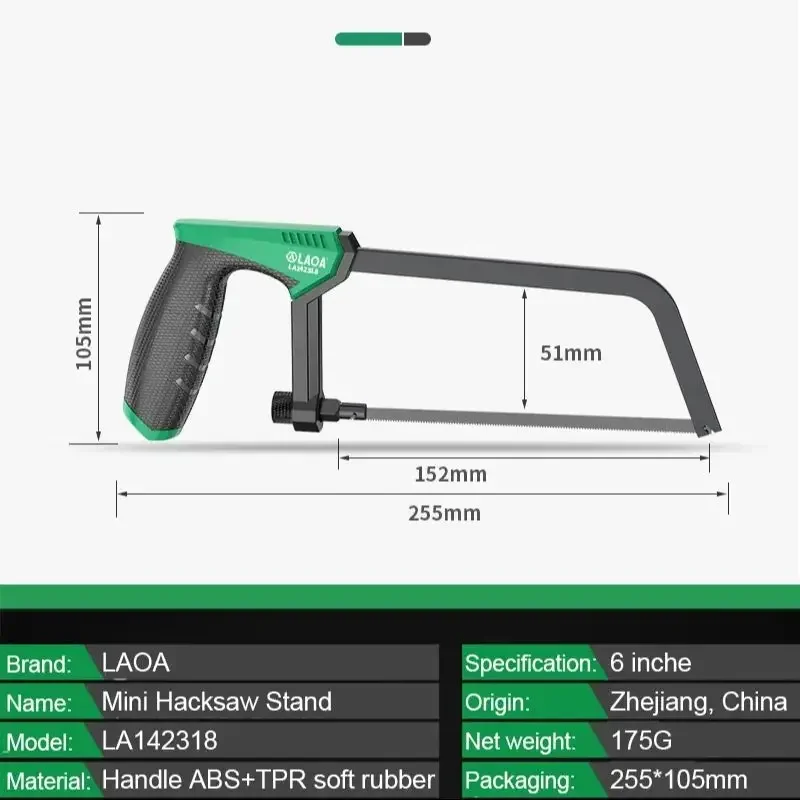 LAOA Mini Hacksaw 6 Inch Frame Small Hacksaw Household Small Handheld Woodworking Hand Saw Cutting Motorcycle Repair Tools