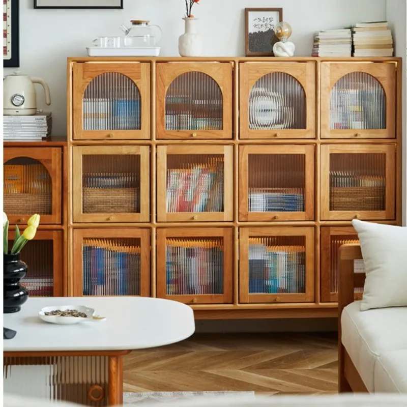 

display cabinet cherry wood half wall lattice bookshelf living room retro storage corner side cabinet study furniture