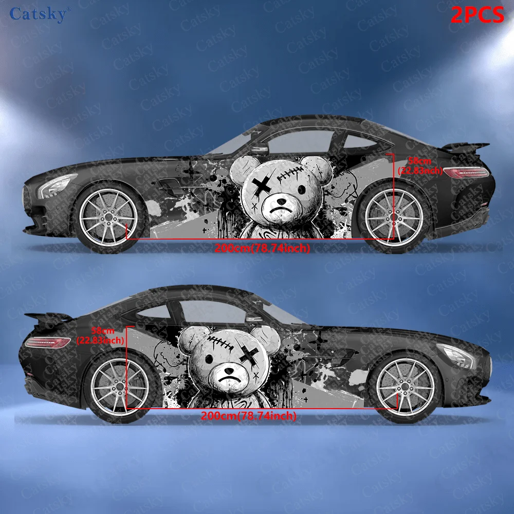 2pcs artoon Graffiti Bear Splatter Sticker, Durable, Fade-Resistant, Self-Adhesive PVC Waterproof & Scratch-Resistant Stickers