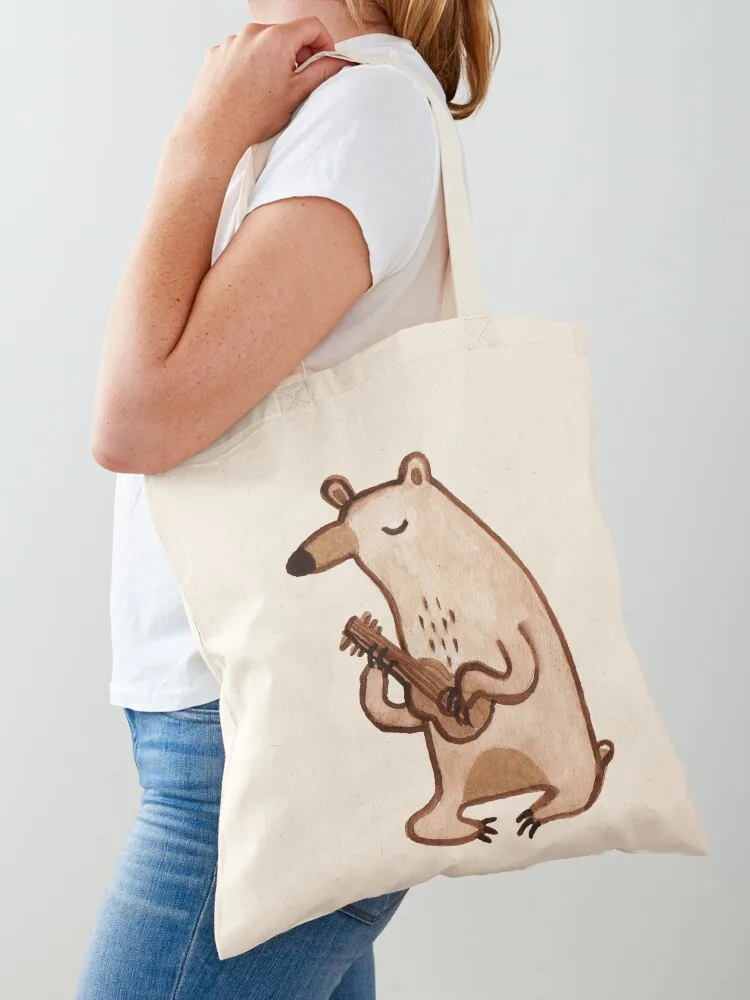 

Ukulele Bear Tote Bag Canvas shoulder bag female bag Cloth bags cute pouch