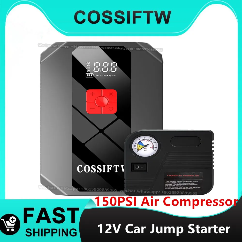 

COSSIFTW Car Jump Starter Emergency Air Pump 150PSI Air Compressor 28000mAh Peak Current 3000A Starter Device Tire Inflator