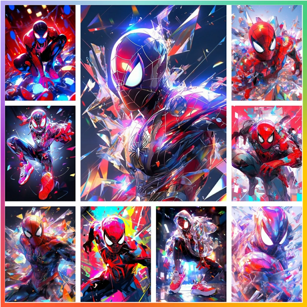 Marvel Spider-Man Wasserfarbenes Diamant-Mosaik Stickerei Vollflächiges Kreuzstich-Heimdekor 5D DIY Kunst Bedrucktes Bastelset