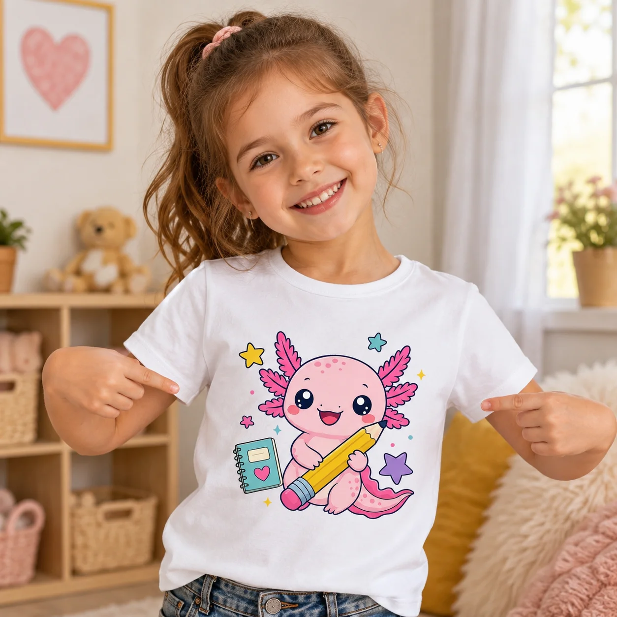

Cute Axolotl Print Kids T-Shirt Girls Short Sleeve Cotton Tshirt Cartoon Animal School Tops Back To School Children Casual Tees