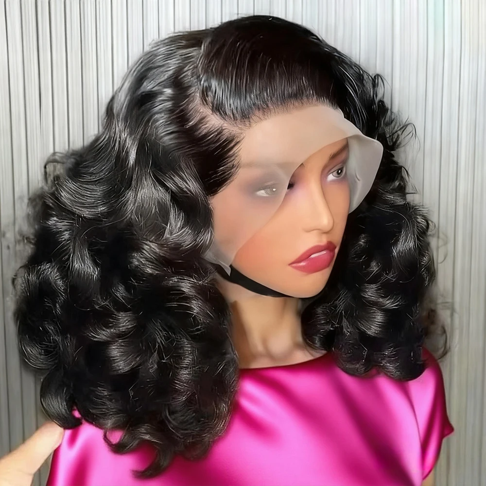 

100% Human Hair Wigs Glueless Body Wave Bob Wig 13x6 Transparent Lace Frontal Wig Brazilian Hair Wig 250 Density Water Wave Wigs