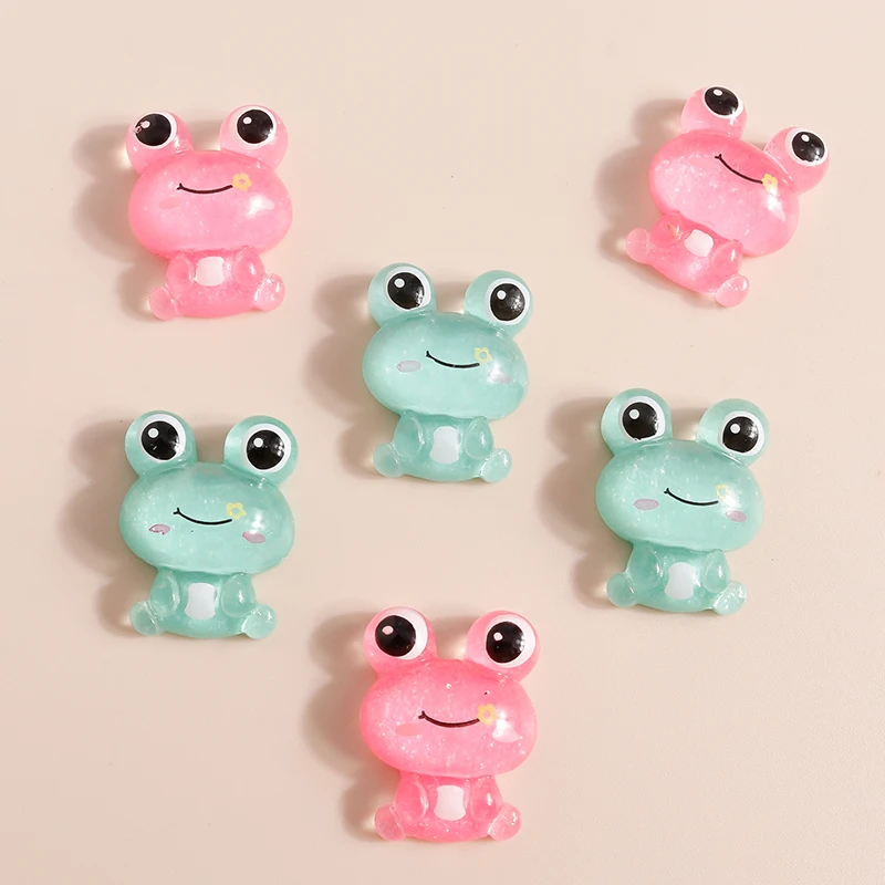 Leslie 10 Stück Niedliche Frosch-Anhänger aus Kunstharz, Flache Cabochons für Haarschleifen-Dekoration, DIY Schmuckherstellung Zubehör – Detail 5