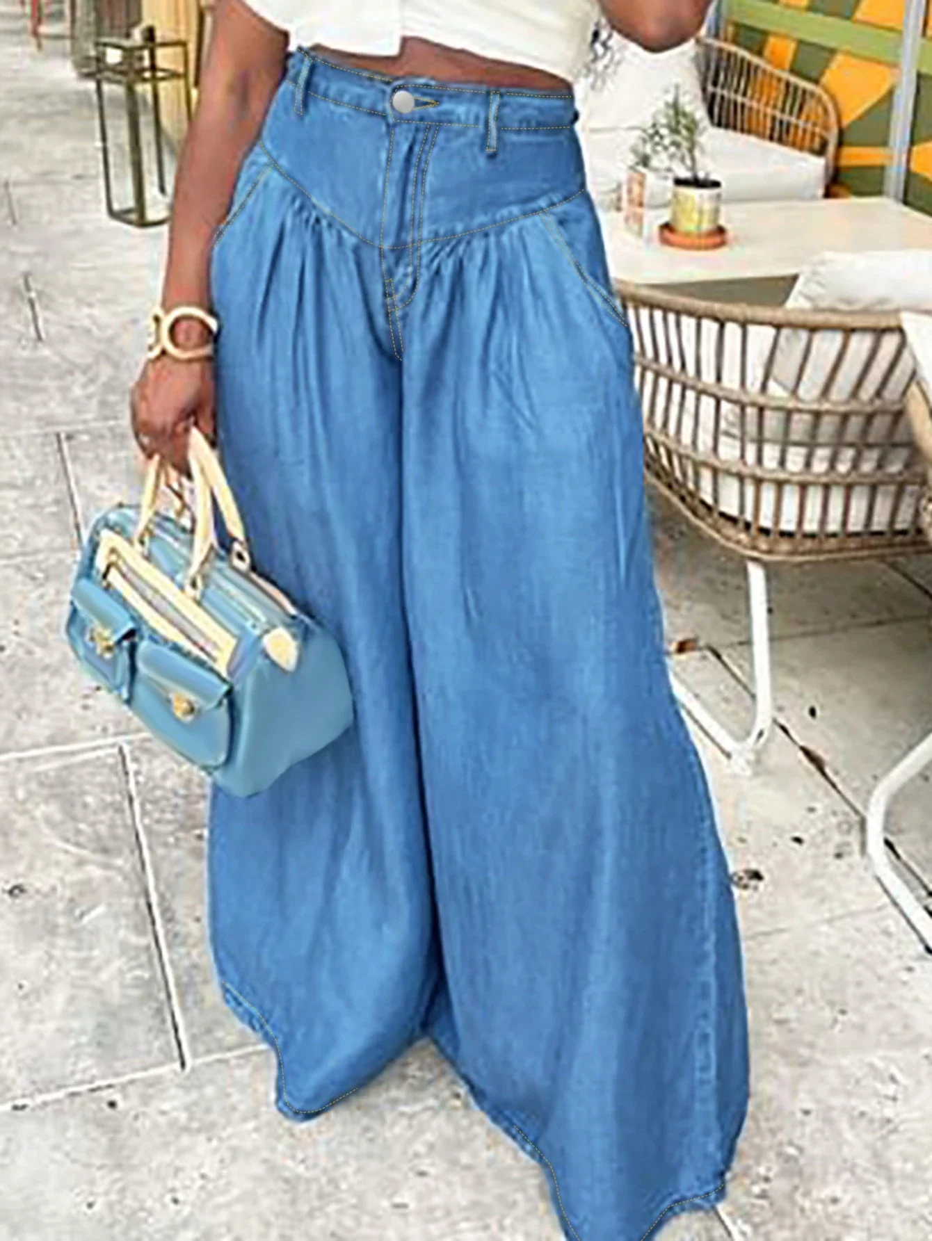 

Женские джинсы с высокой талией и широкими штанинами, свободного кроя, повседневные брюки