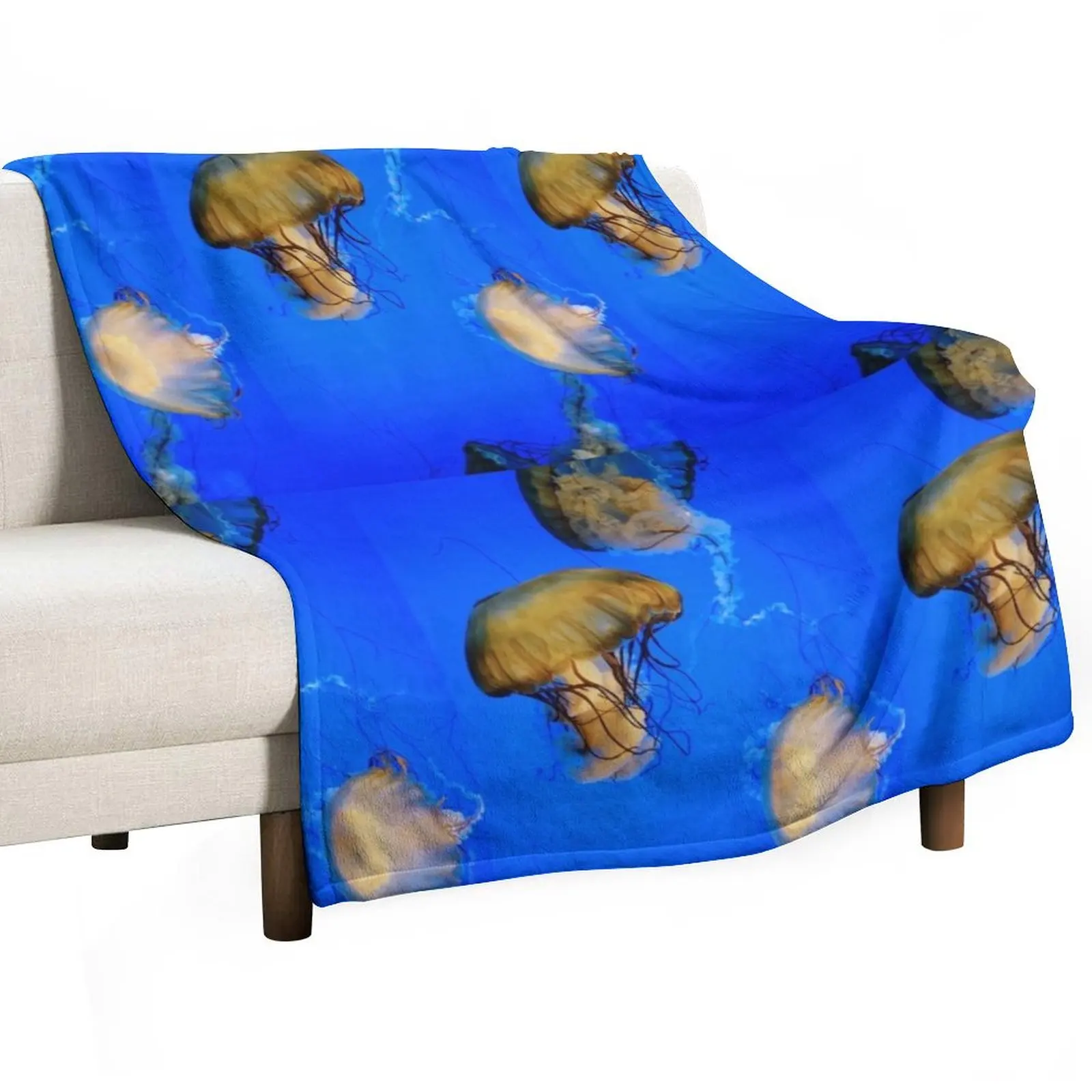 Deep Blue Jellyfish Throw Blanket Bed covers Furrys Blankets