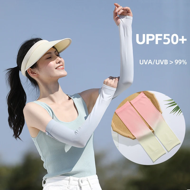 New Gradient Cool Arm Warmers For Women Girls Summer Soft Driving Sunscreen Long-Sleeved Outdoor Solid Color Riding Sleeves