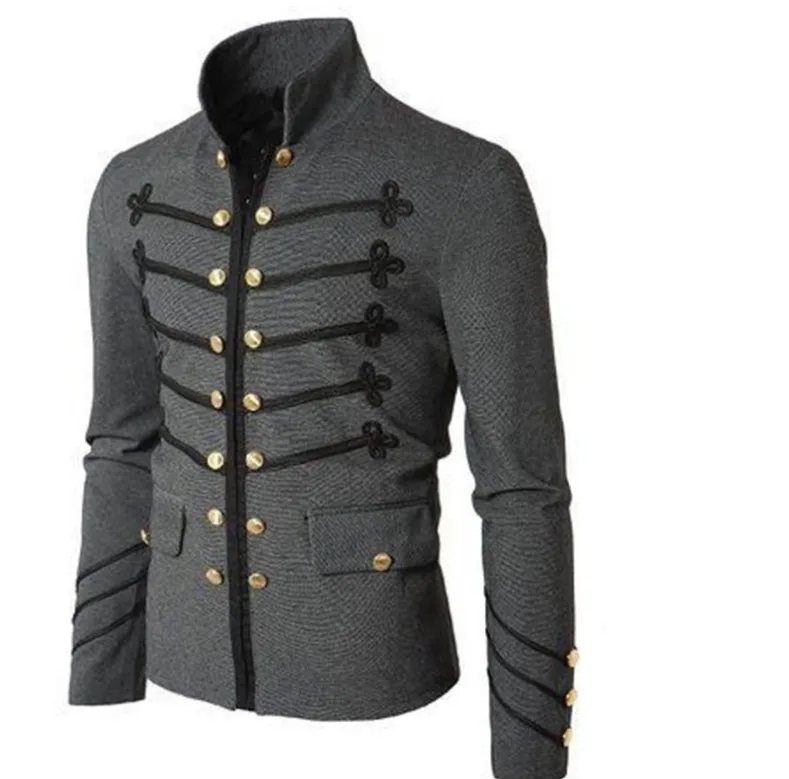 Steampunk Men Gothic Clothing Military Jackets Medieval Vintage Jacket Stand Collar Rock Frock Coat Men\'s Retro Punk Coat