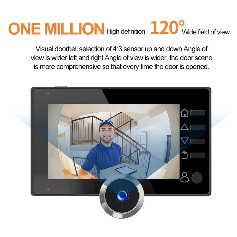 

DANMINI Doorbell Smart Video with Peephole 4.3-inch LCD HD Display Home 1-Megapixel 120° Wide-Angle Camera Security Peephole