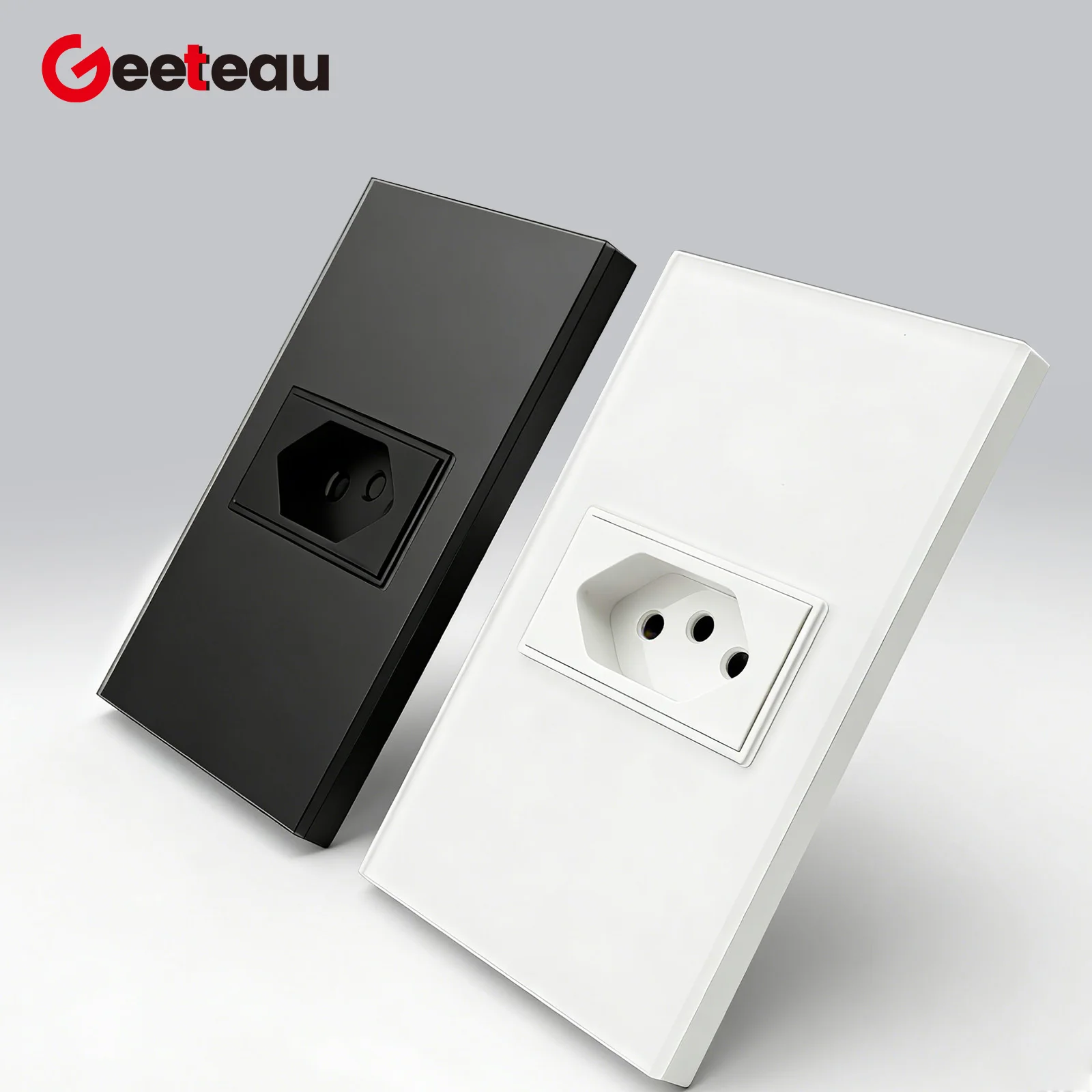 

Geeteau Black White Glass Panel Single Brazil Wall Socket 10A Full paddle Standard Home Safe Stable Household Power Plug