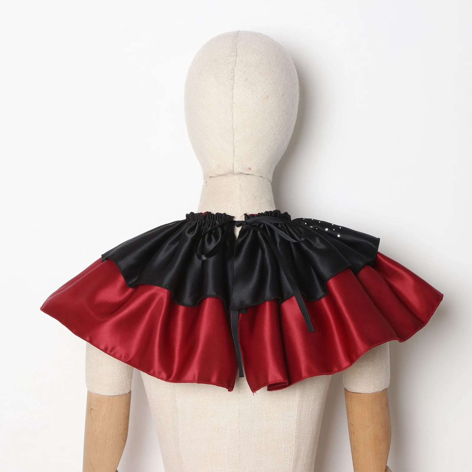 Men Women Unisex Vintage Clown Neck Scarf Decoration with Adjustable Strap Layered Ruffled Faux Collar for Role-playing Carnival