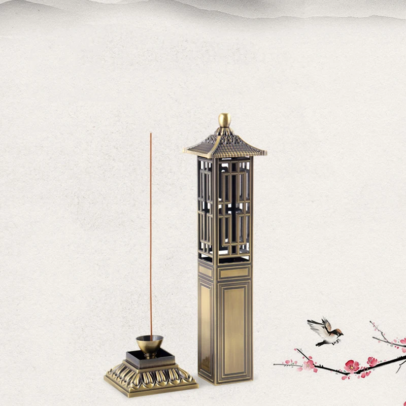 Chinese Style Pavilion Vertical Incense Burner Home Indoor Creative Zen Sandalwood 21cm Line Incense Holder Fragrance Ornaments