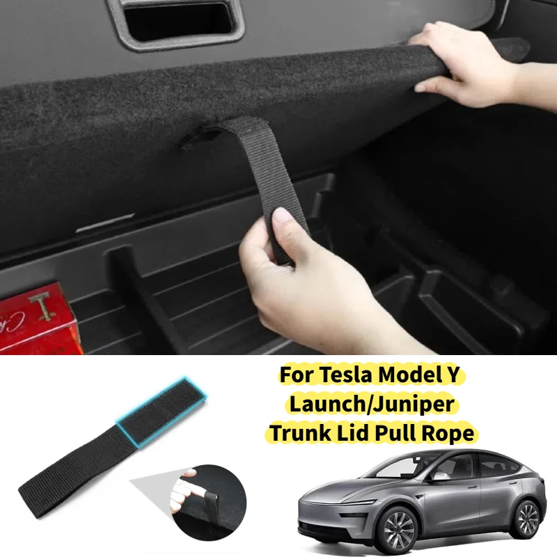 Para tesla modelo y juniper 2021-2025 tampa do tronco alça tampa do tronco puxar corda aberta caixa traseira capa alça puxar cintas acessórios do carro