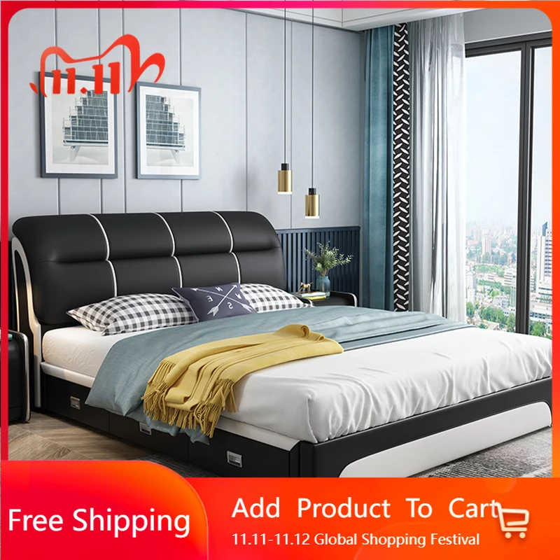 

Wooden Design Bed Bedroom King Size Frame Luxury Massage Bed Queen Double Platform Sleeping Letto Matrimoniale Trendy Furniture