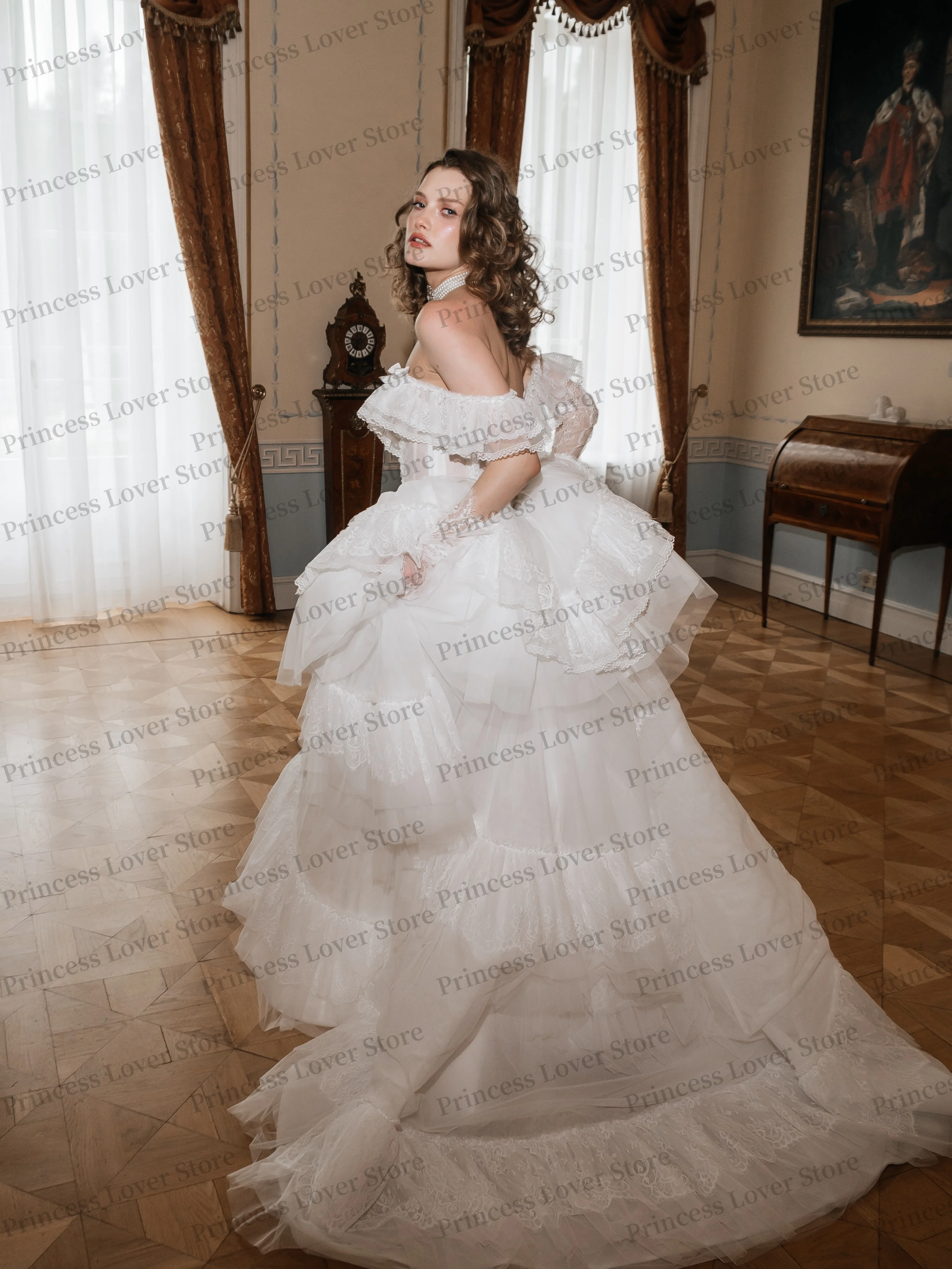 High Low Fluffy Wedding Dresses Bustier Corset Lace Tiered Ruffles Bridal Gown Romantic robe de mariée Customized