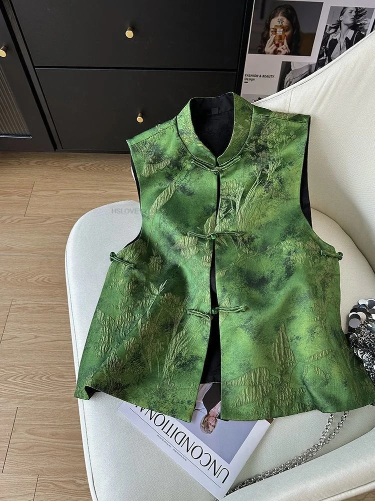 

Chinese Retro Style Literature Art Embroidery Jacquard Vest Classical Temperament Versatile Vest Trendy Graceful Singlet