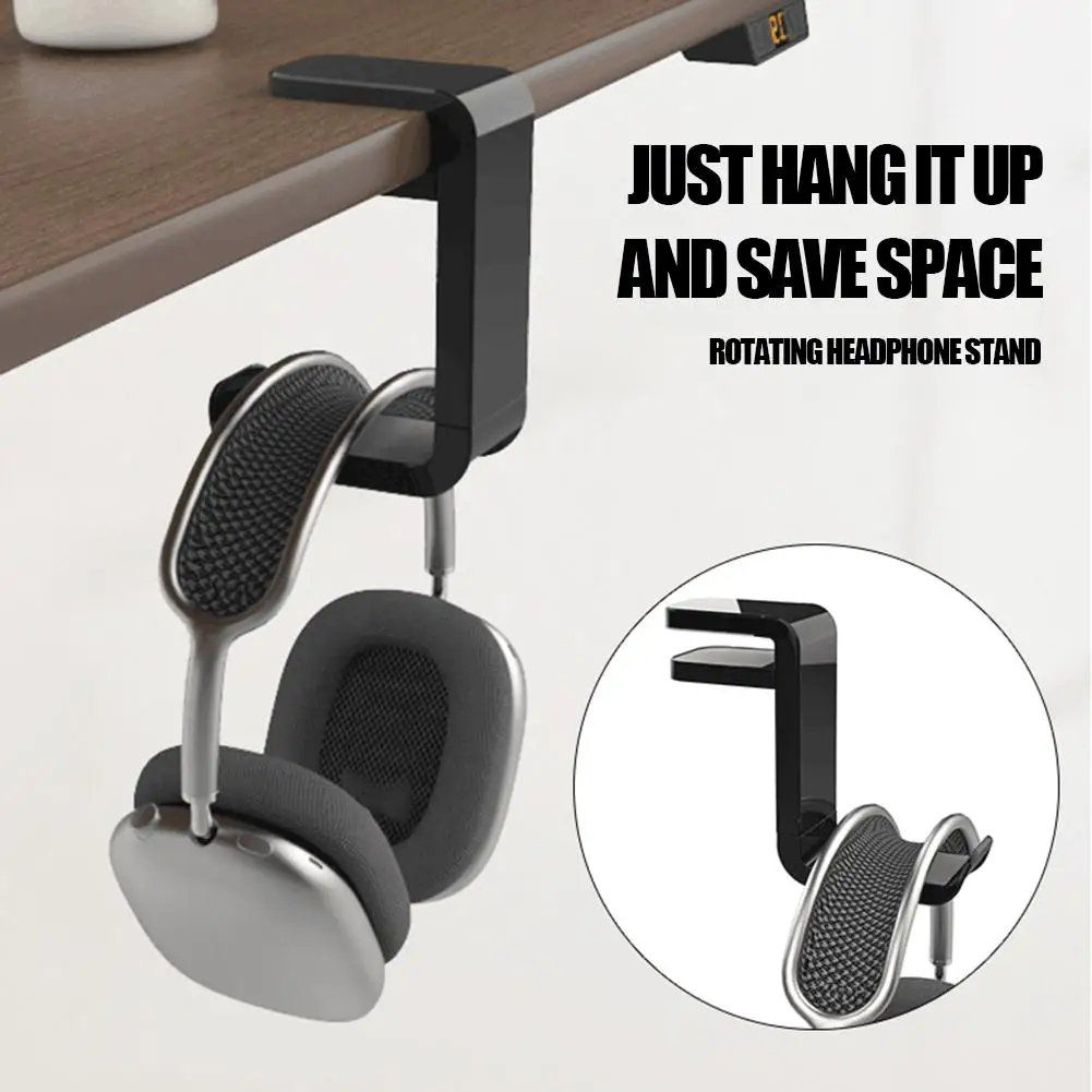 Earphone Holder Hook 360° Rotating Under Desk Headphone Stand Holder Desktop Hanger Headphone Clip Headset E3l0