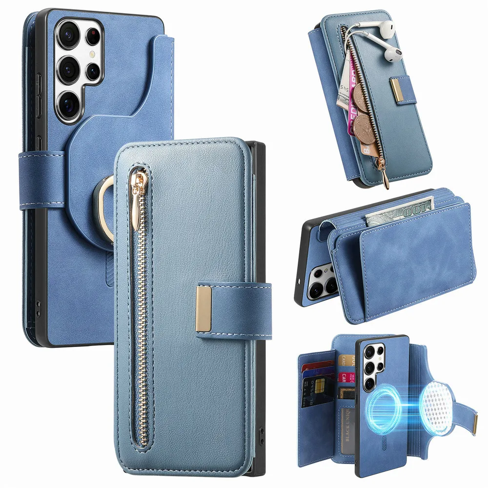 

For Samsung Galaxy S26 Ultra 5G 2In1 Detachable Leather Zipper Wallet Case for Samsung S26 Plus Case S26 S 26 Ultra Magnet Cover