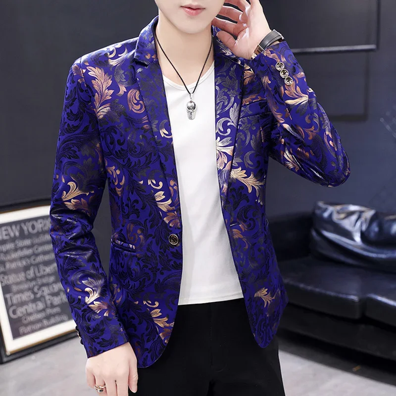 

HOO 2024 Men's Autumn New Personality Slim Fit Printed blazer Youth Handsome Casual suit jacket blazers