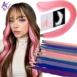 ADEIRS Color Feather New hair extensions Straight 100%  Human Hair Microring Extensions Blonde Color Purple Blue Pink Color