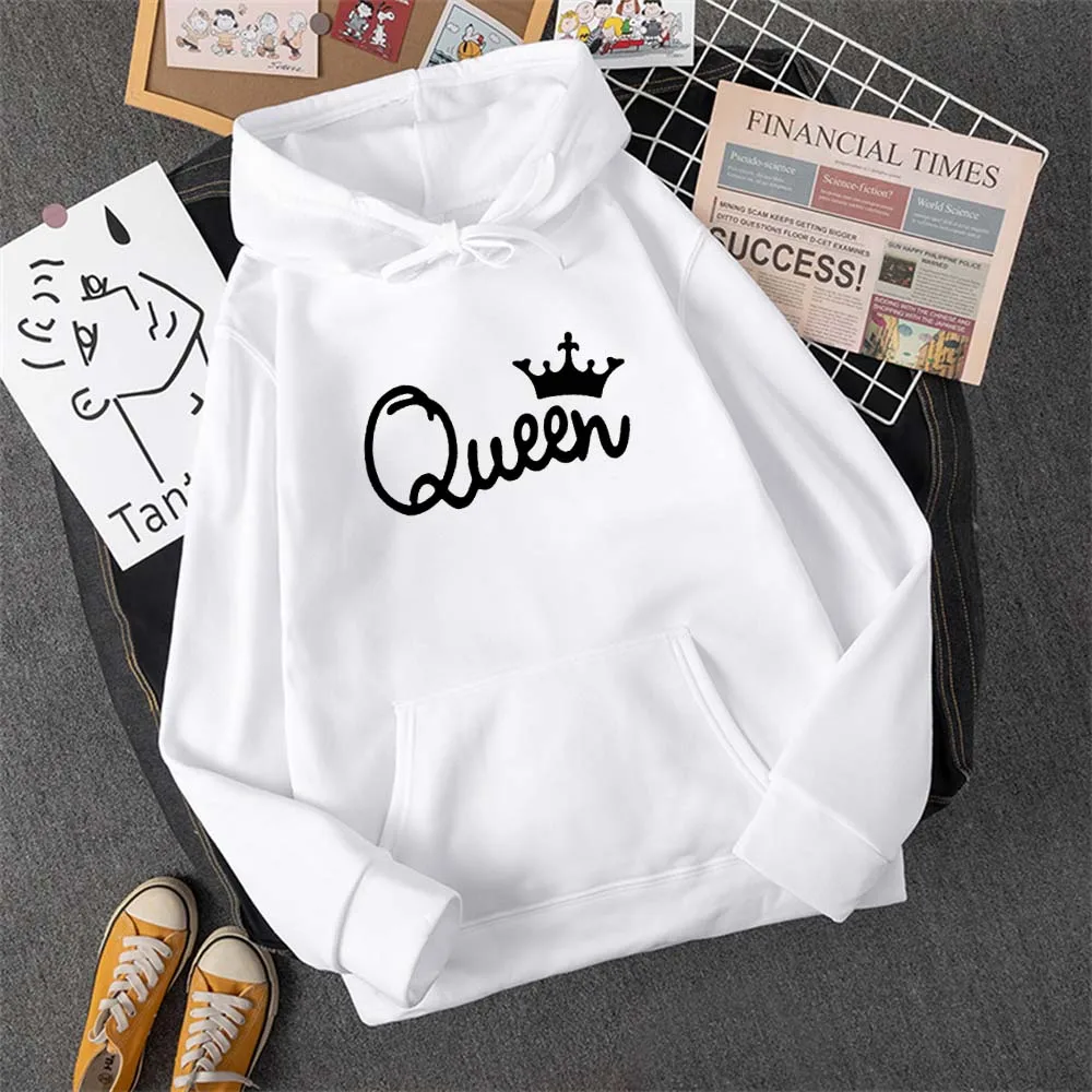 

QUEEN High Street Letter Print Hoodies Women Soft Casual Oversized Sportwear Female Sweatshirt Fleece Ladies Clothes