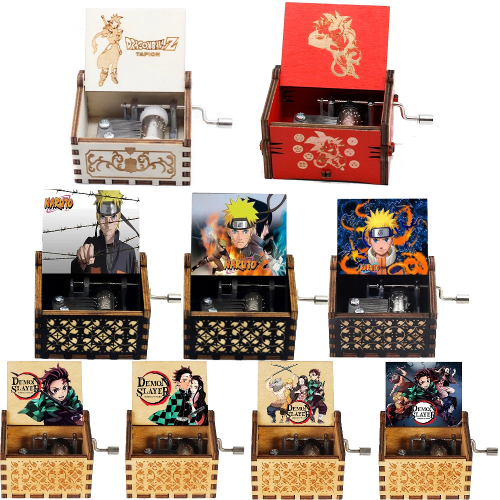 Caixa de Música de Madeira com Manivela Temática de Anime Dragon Ball Z Naruto Demon Slayer, Caixa de Música Vintage Gravada, Presente para Fãs de Anime