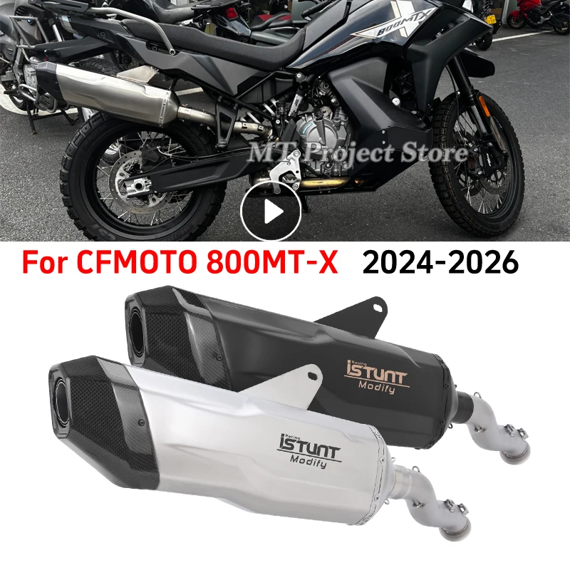 Terminale di Scarico Slip-On per CFMOTO 800MT-X MT-X800 800 MTX MTX800 2024 2025 2026, Sistema di Scarico Moto con Tubo di Collegamento Centrale e Silenziatore