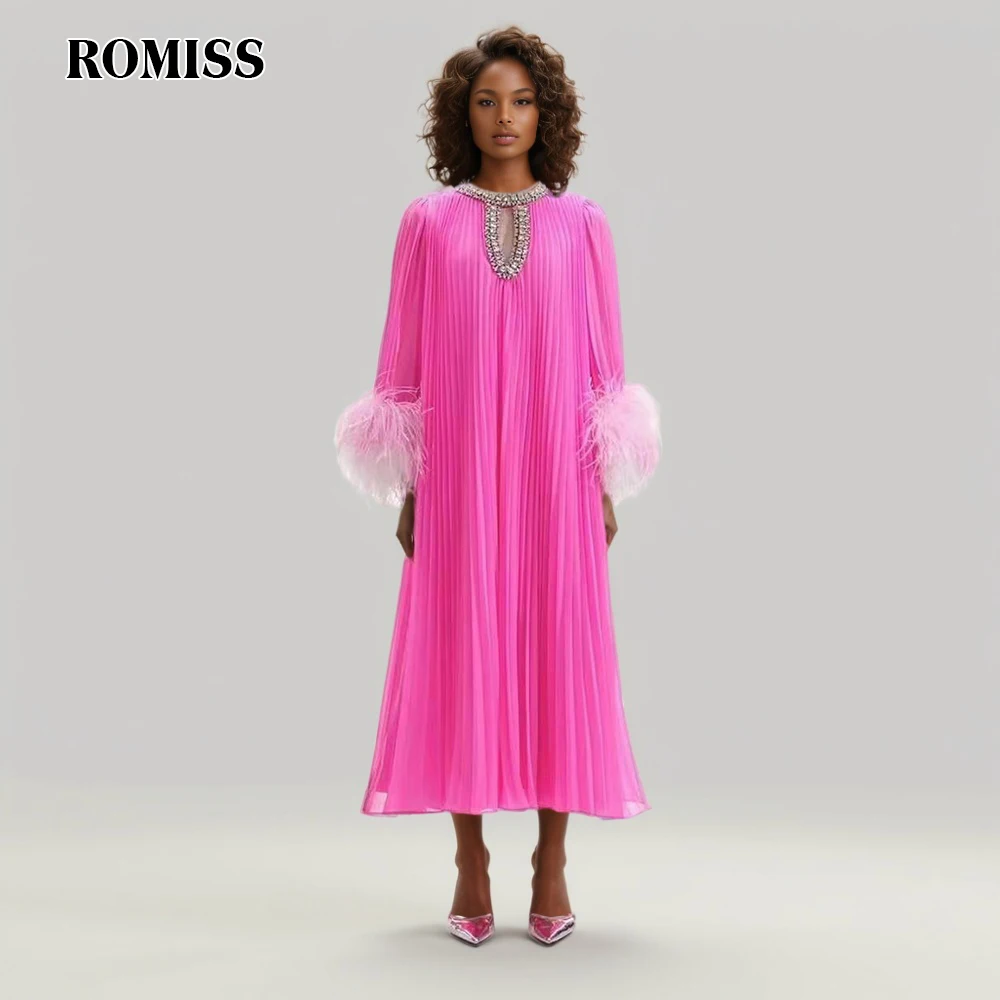 ROMISS Colorblock Patchwork Feathers Chic Dresses For Women O Neck Long Sleeve Hollow Out Loose Dress Female Fashion New