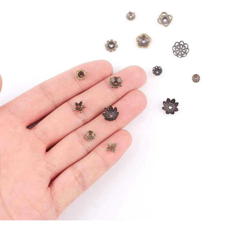 1 Box 240Pcs 12 Styles Spacer Beads Caps Bulk Vintage Style Antique Bronze Flower Bead Caps Alloy Metal Loose Spacer Fixed Mixed