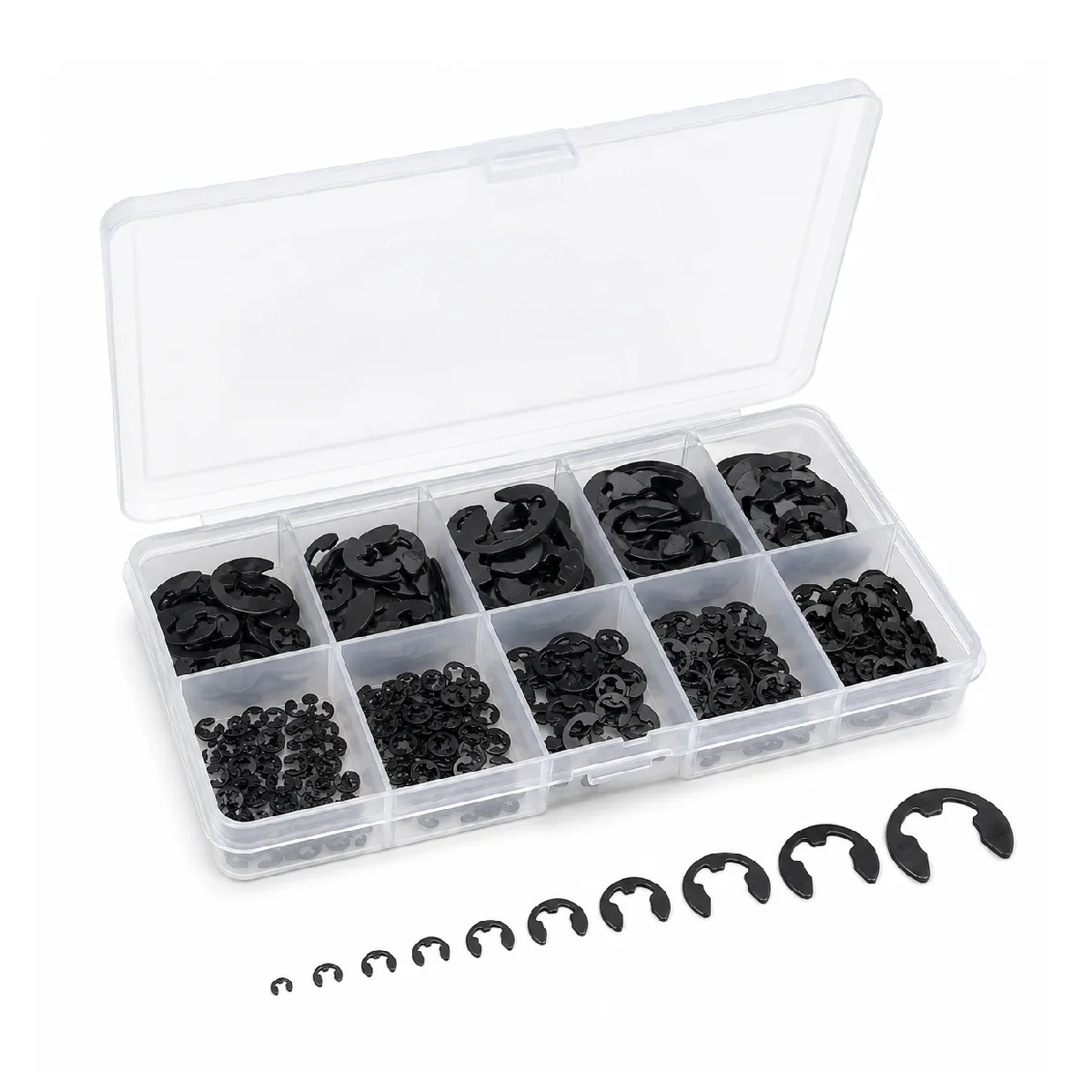 120pcs Assortment Kit 1.5-10mm Stainless Steel Shaft External Retaining Ring E Clip Snap Circlip Washer for Shaft Fastener