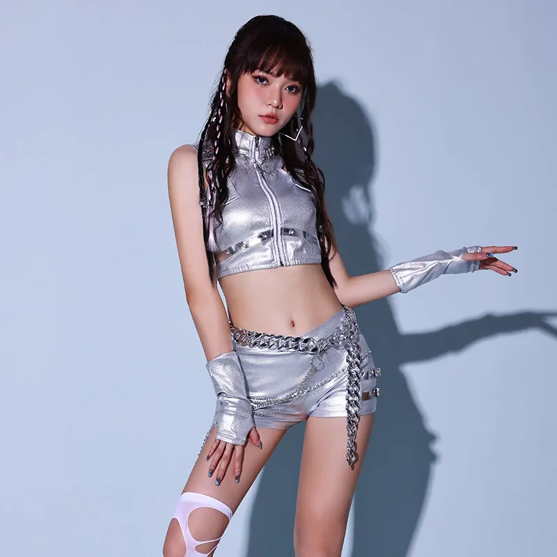 2024 Yeni Floresan Yeşil Siyah Şort Tops Kpop Kızlar Için Kıyafetler Grubu Caz Dans Kostümleri Kutup Dans Rave Giysileri DQS 12772