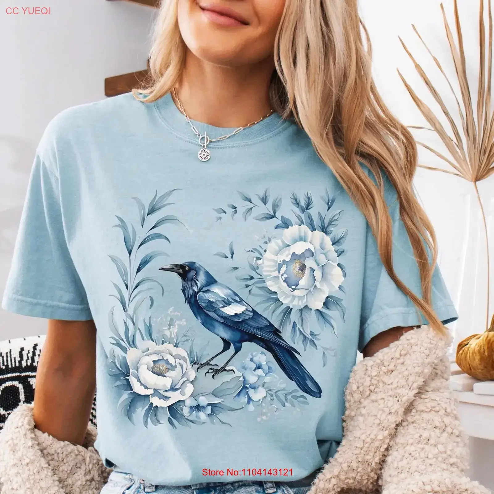 Chinoiserie Bird T Shirt Crow Toile de Jouy Raven Edgar Allan Poe Whimsigoth Clothing Cottage Core Watcher Librariancore