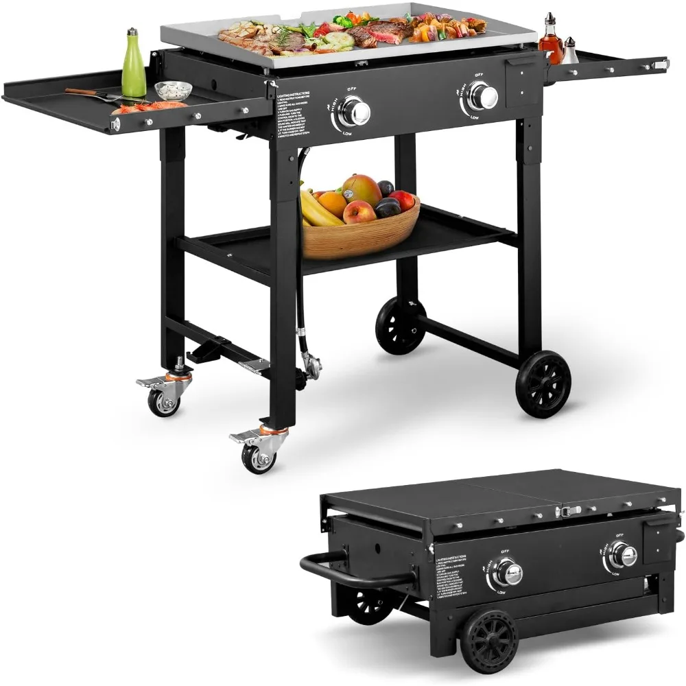 

2 Burner Portable Flat Top Gas Grill, 28" Propane Griddle, 30,000 BTU, Outdoor Griddle Station with Folding Legs for Outside Co