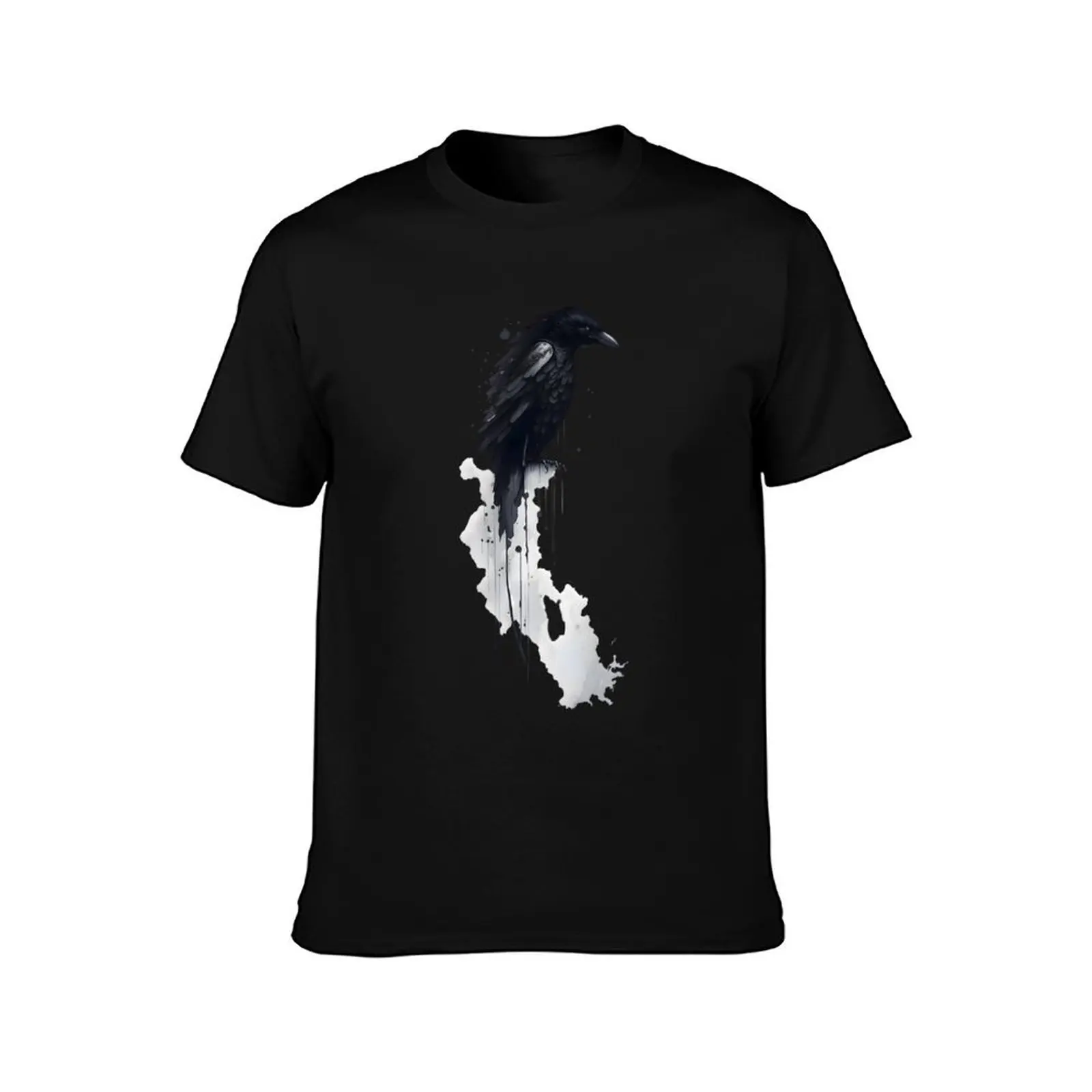 Ink Raven Ink Drawing Illustration Splash Art Raven Black Ink T-Shirt Work Wear Short Sleeve T-Shirt