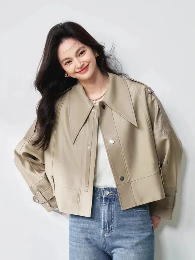 Amerikaanse Biker Retro Pu Jas Vrouwen Slanke Lange Mouw Streetwear Korte Jas Lente Vrouwelijke Vintage Single Breasted Y2K Moto Tops