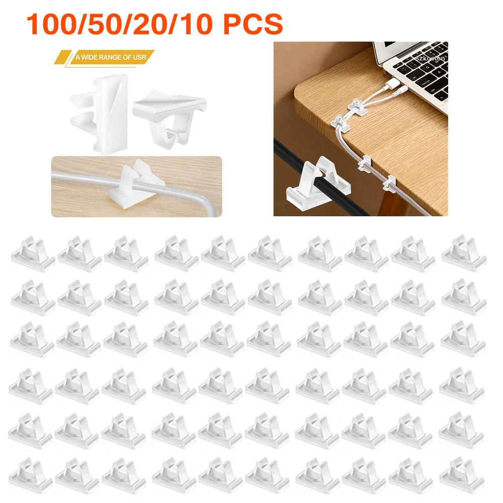 Clips de câble de Type M en Nylon blanc, pince adhésive forte, gestion verticale des câbles, organisateur de cordon de chargement de téléphone pour bureau, 100/10 pièces