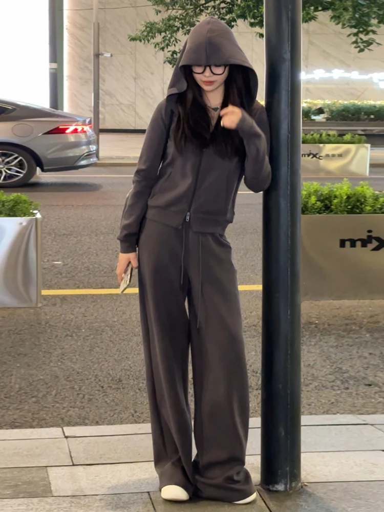 Unieke mooie casual sportkleding hoodieset dames wijde pijpen broek tweedelige set vroege herfst nieuwe Sle katoen polyester mix